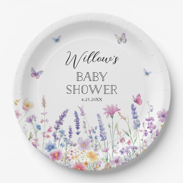Prato De Papel Butterfly Garden Baby Shower Paper Plates (Frente)