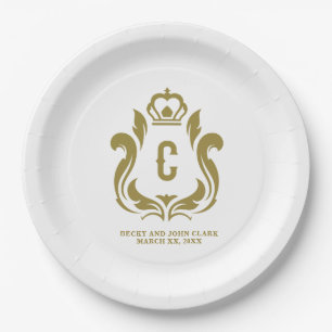 Prato De Papel C Inicial Crest Dourado Monogramado