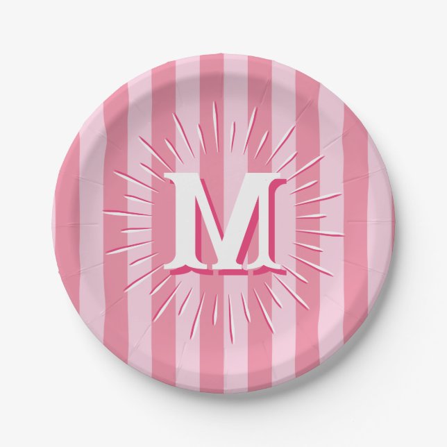 Prato De Papel Cabana Stripes in Pink Personalized (Frente)