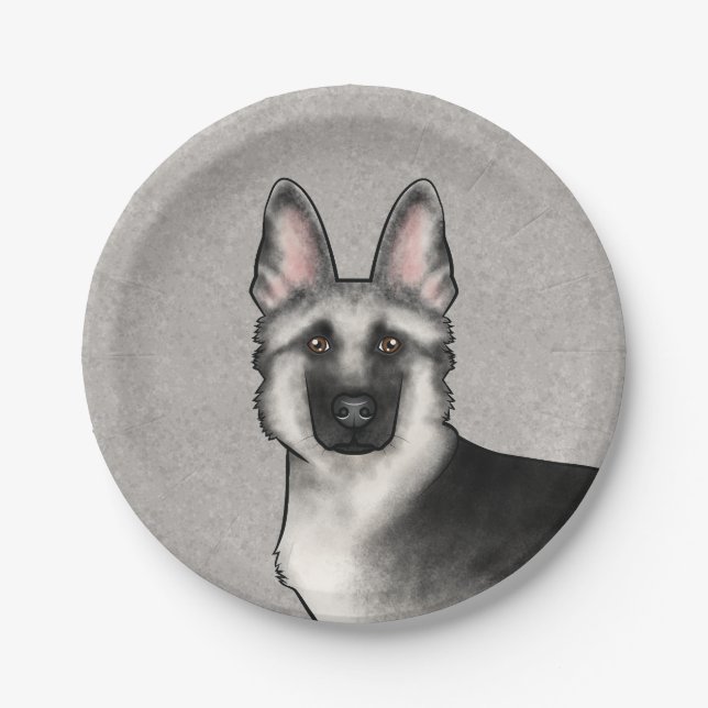 Prato De Papel Cabeça de Cachorro Fofo Pastor Alemão Silver Sable (Frente)
