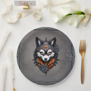Prato De Papel Cabeça de lobo majestoso, terminada em profundidad