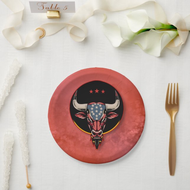Prato De Papel Cabeça de touro Patriótica, um touro Americano. (Casamento)