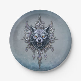 Prato De Papel Cabeça mística de lobo.