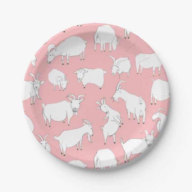 Prato De Papel Cabras que jogam - rosa (Frente)