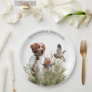 Prato De Papel Caça com um cão Brittany, Art