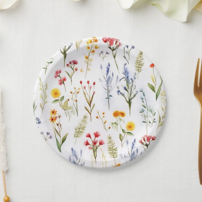 Prato De Papel Cachoroleira Cachorro-Vivo (Cute Wildflower Watercolor Botanical Paper Plates)