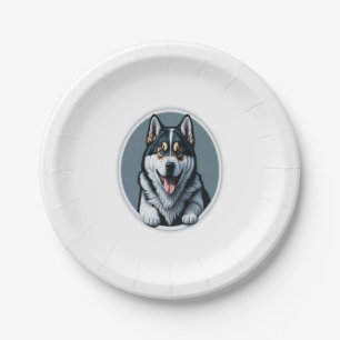 Prato De Papel cachorrinho feliz da Malamute do Alasca