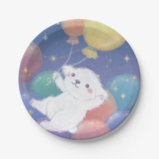 Prato De Papel Cachorrinho Fofo com Balões & Estrelas
