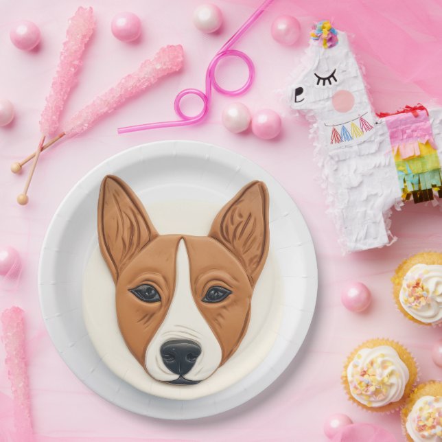 Prato De Papel Cachorro Basenji Inspirado em 3D (Festa)