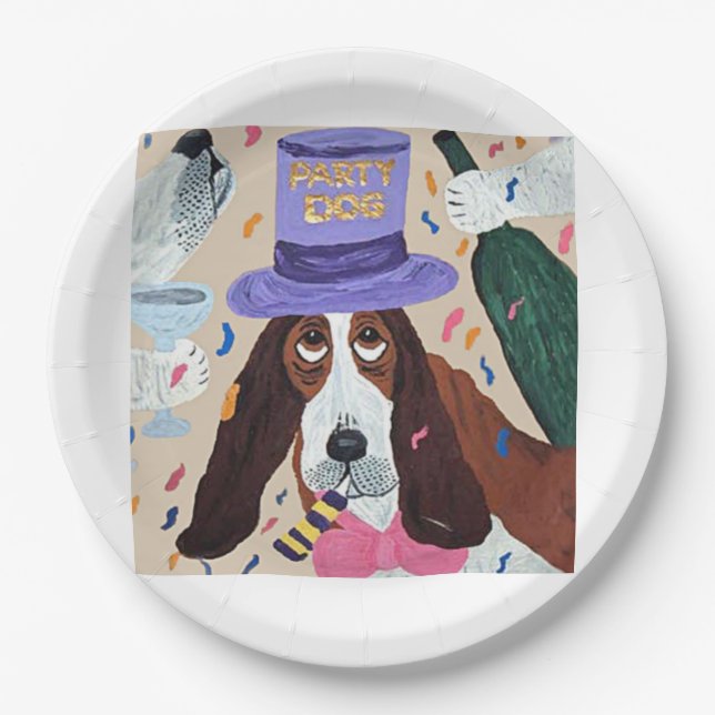Prato De Papel Cachorro Basset Hound Festeiro (Frente)