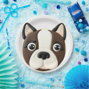 Prato De Papel Cachorro Boston Terrier Inspirado em 3D