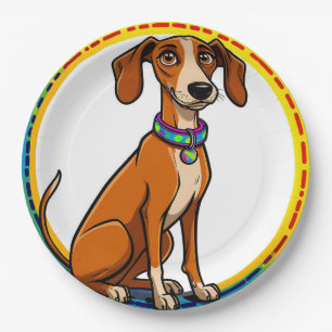 Prato De Papel Cachorro com Colar Colorido Dentro de Círculo Deco