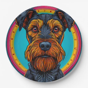 Prato De Papel Cachorro com Desenho de Fundo Circular Vibrante