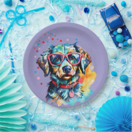 Prato De Papel Cachorro com Óculos