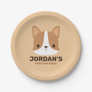 Prato De Papel Cachorro Corgi Fofo com Nome Personalizado