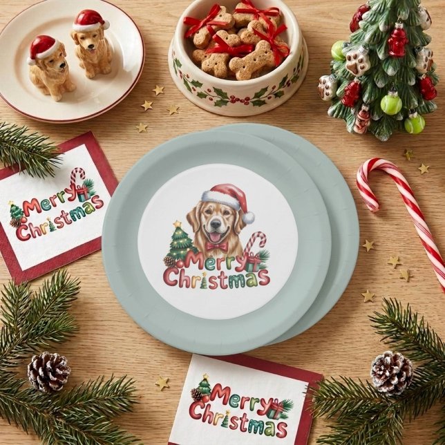 Prato De Papel Cachorro Cute Golden Retriever Natal (Criador carregado)