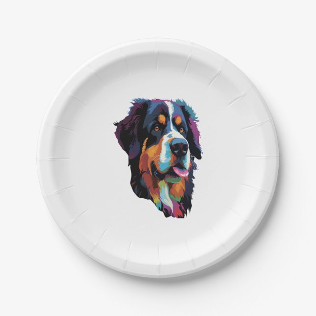 Prato De Papel Cachorro da Montanha Bernese Colorida (Frente)