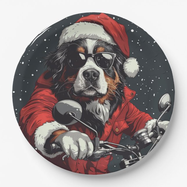 Prato De Papel Cachorro da Montanha Bernese de Natal (Frente)