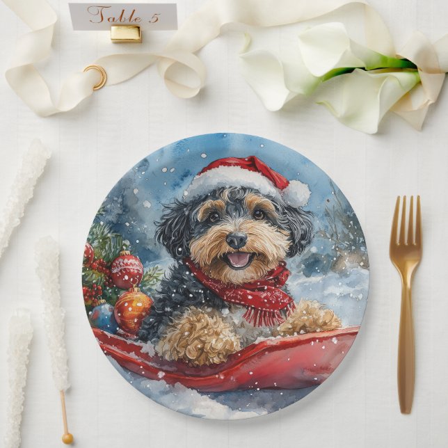 Prato De Papel Cachorro de Bernedoodle com Sledge Deixe-o nevar n (Casamento)