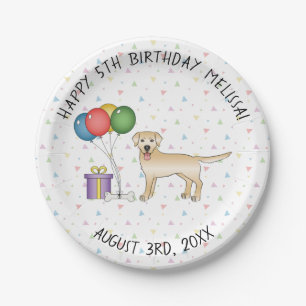Prato De Papel Cachorro de Cartoon Labrador Amarelo - Aniversário