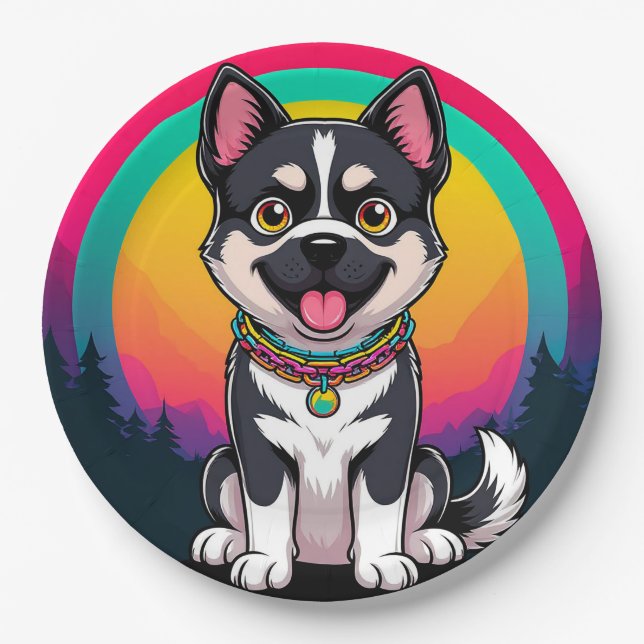 Prato De Papel Cachorro de Cartoon Reproduzido (Frente)