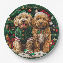 Prato De Papel Cachorro de Goldendoodle de Natal