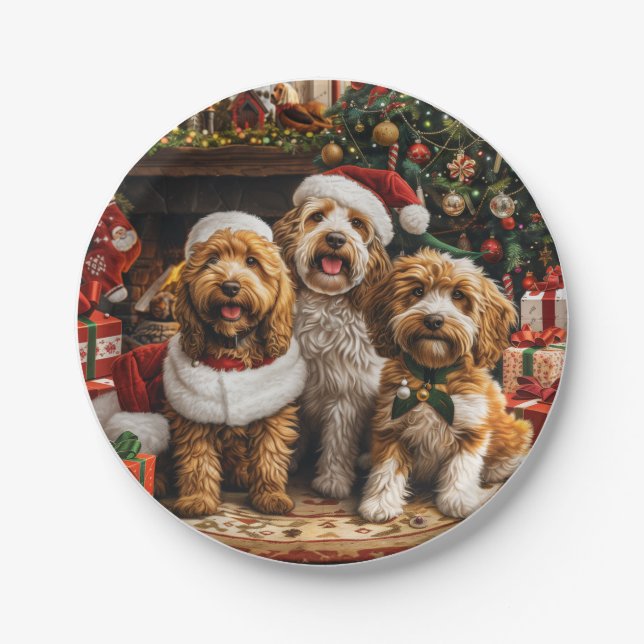Prato De Papel Cachorro de Goldendoodle de Natal (Frente)