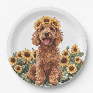 Prato De Papel Cachorro de Goldenododododle Cute Vestindo Uma Cor