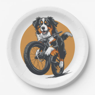 Prato De Papel Cachorro De Montanha Bernese Andando De Bicicleta 
