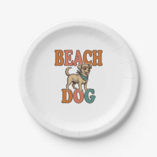 Prato De Papel Cachorro de Praia Gravura Vintage Design Gráfico_1