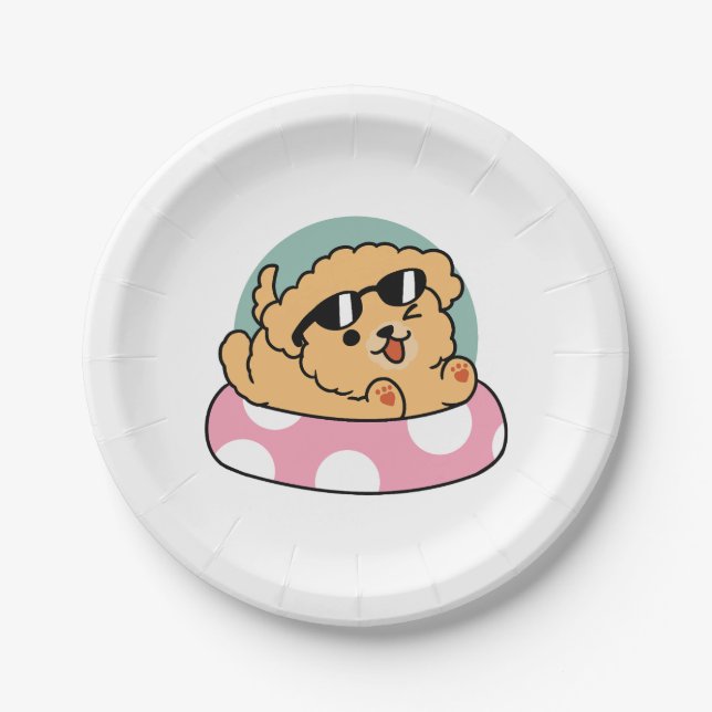 Prato De Papel Cachorro de verão - Cachorro flutuante com óculos  (Frente)