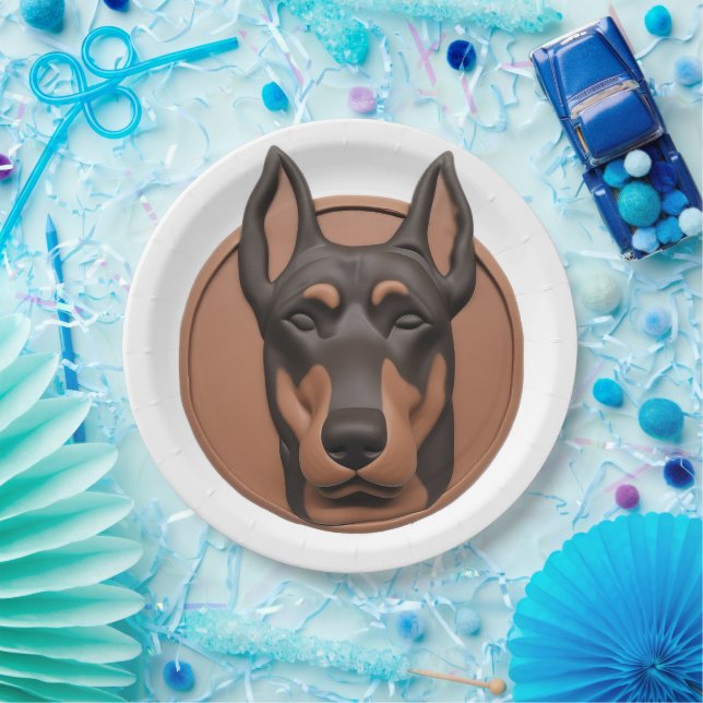 Prato De Papel Cachorro Doberman Inspirado em 3D (Festa)