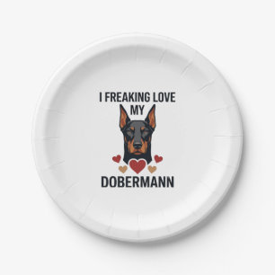Prato De Papel Cachorro Dobermann Adorando Corações Vermelhos_1