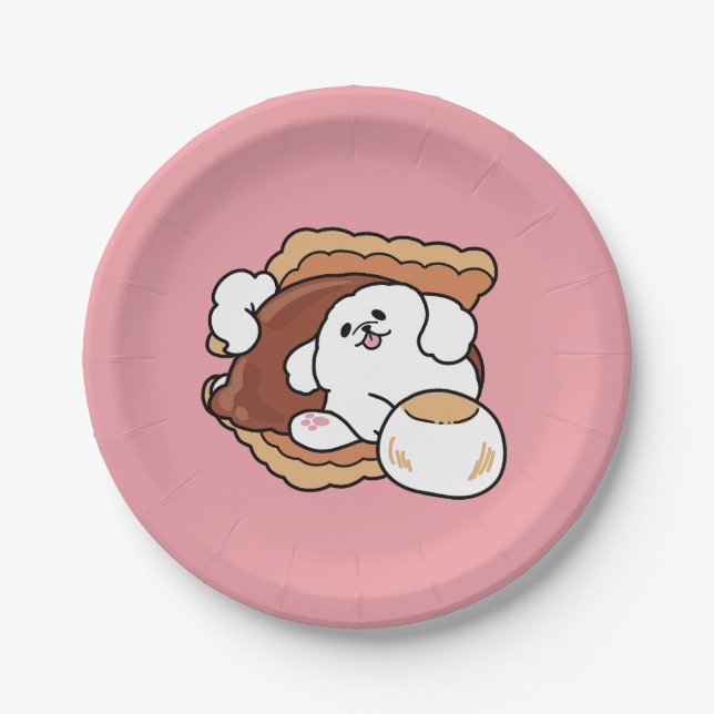 Prato De Papel Cachorro Engraçado e Design de S'more – Pun para A (Frente)