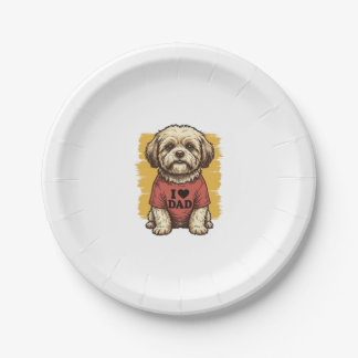Prato De Papel Cachorro Fofo Eu Amo Papai Desenho Vetorial Antigo