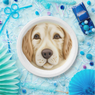 Prato De Papel Cachorro Golden Retriever Inspirado em 3D