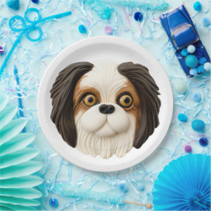 Prato De Papel Cachorro Japonês Chin Inspirado em 3D