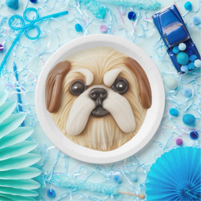 Prato De Papel Cachorro Pequinês 3D Inspirado (Festa)