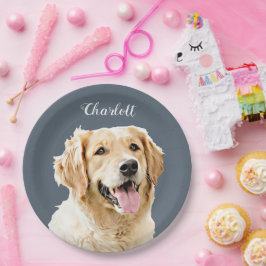 Prato De Papel Cachorro Personalizado de Retriever de Ouro Desenh