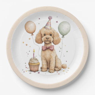 Prato De Papel Cachorro Poodle Padrão de Aniversário