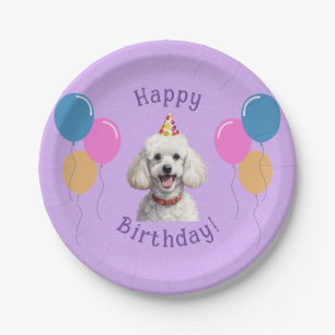 Prato De Papel Cachorro Púrpura de Aniversário, Pata-Pé