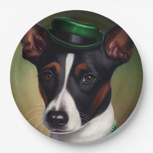 Prato De Papel Cachorro Rat Terrier vestido para o Dia de São Pat