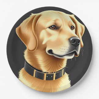 Prato De Papel Cachorro Retriever Dourado Usando uma Coleira de C