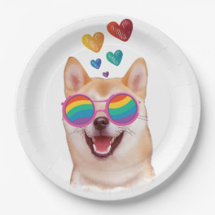 Prato De Papel Cachorro Shiba Inu com Dia de os namorados