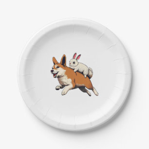 Prato De Papel Cachorro Shiba Inu e Coelho - Design Reproduzindo