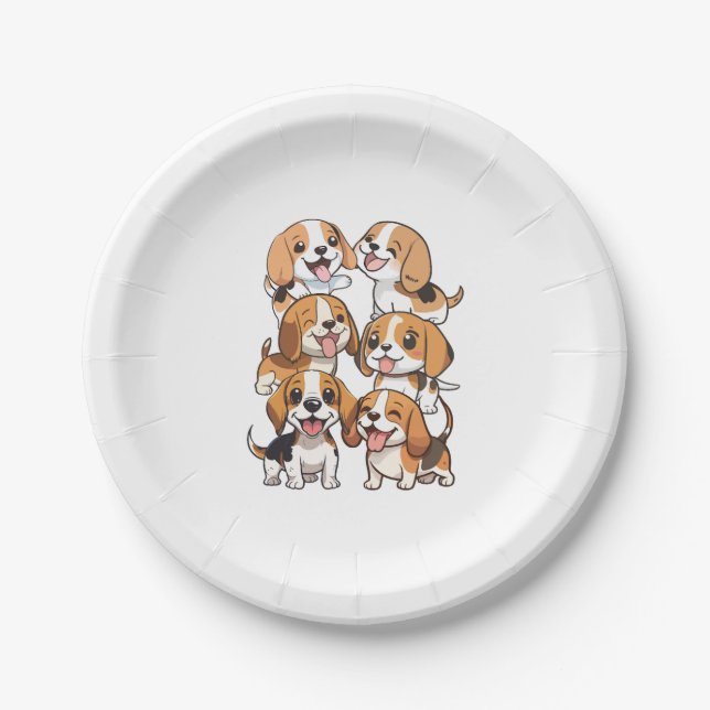 Prato De Papel cachorros beagle felizes (Frente)
