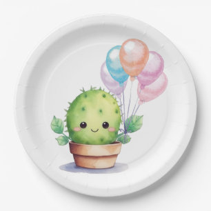 Prato De Papel Cactus bonitos com balões de aniversário
