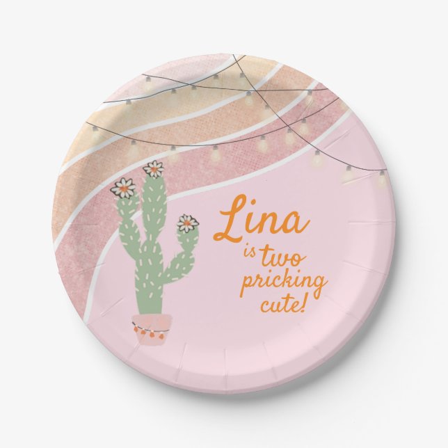 Prato De Papel Cactus Fiesta Segundo Aniversário (Frente)