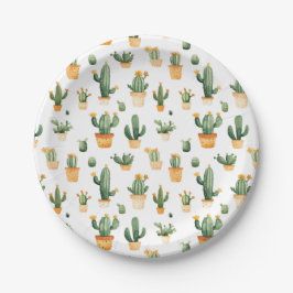 Prato De Papel Cactus Potado em Branco