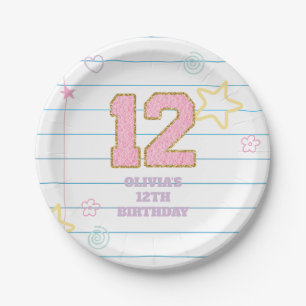 Prato De Papel Caderno com remendo pastel de veterano preppy para
